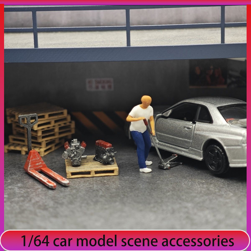 1:64 Car Model Repair Shop Sce - Car Accessories Decoration avaliação e preço